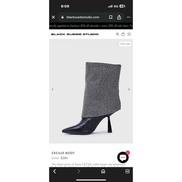 Black Suede Studio Cecille Ankle Embellished Rhinestones Boots new EU 42/US 10.5 - Picture 4 of 16